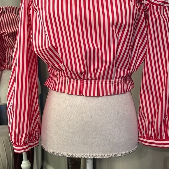 Zara Red and White Stripped Off The Shoulder Crop Top Size Small - Picture 3 of 8